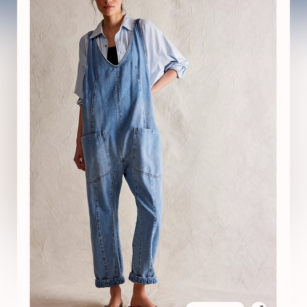 Free People Light Blue Denim Jumpsuit